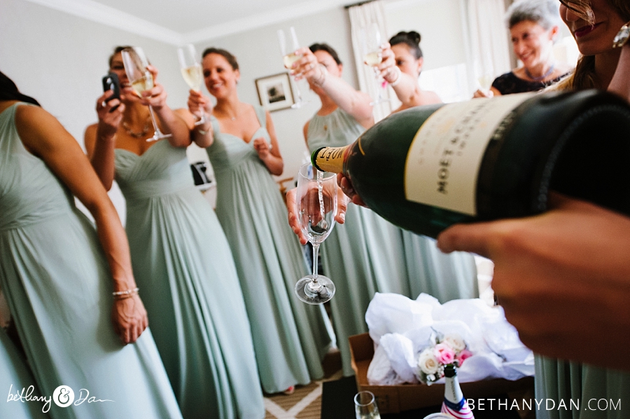Pouring champagne before the ceremony