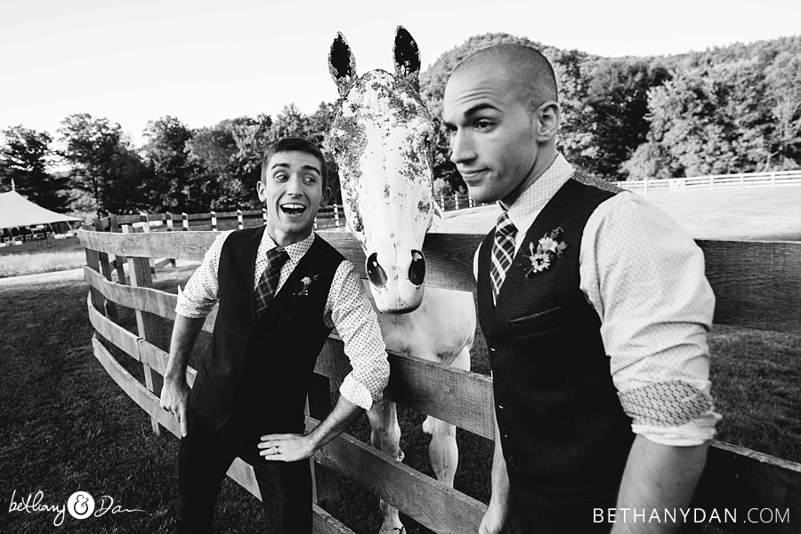 The grooms and a fake horse