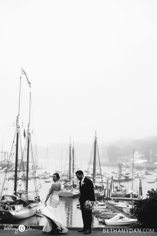 Bride and Groom with the harbor in the background